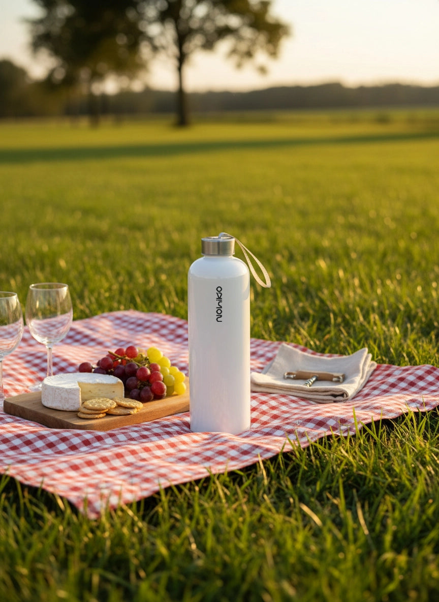 Shiny White İpli 1000 mL Cam Matara